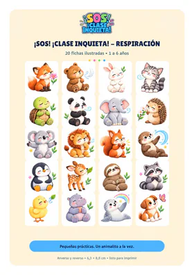 Portada del módulo Respiración del Kit ¡SOS! ¡Clase Inquieta!, con la zorrita y otros animalitos
